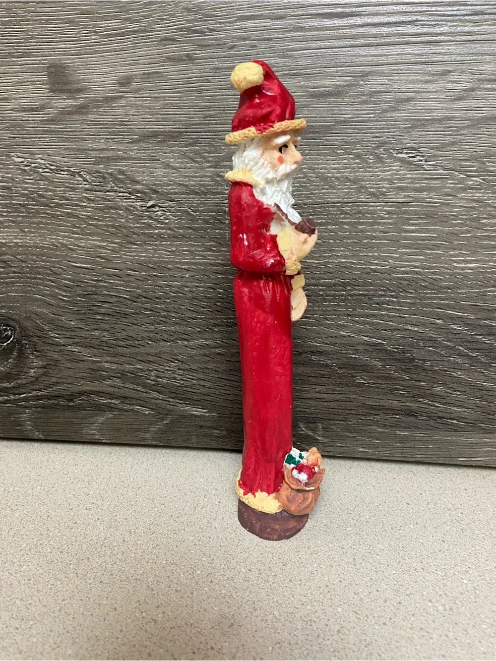Vintage Santa Claus Figurine Set of 2 Skinny Pencil Tall Red Standing Pair